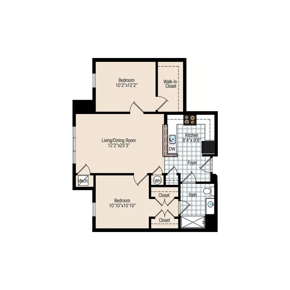 Primrose 2 Bedroom | 1 Bathroom 881 sq ft $Call For Pricing